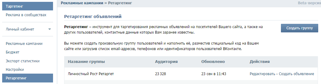 Группы тагетинга