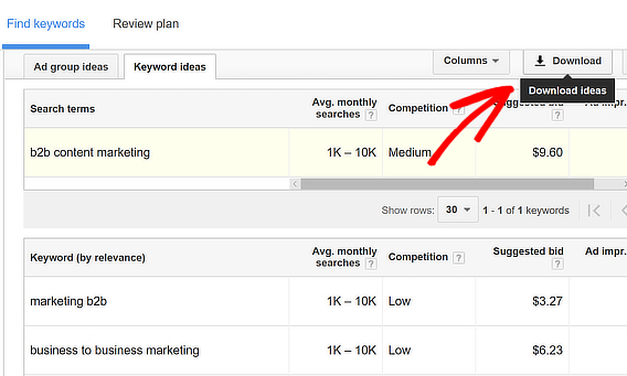 adwords keyword research tools download results